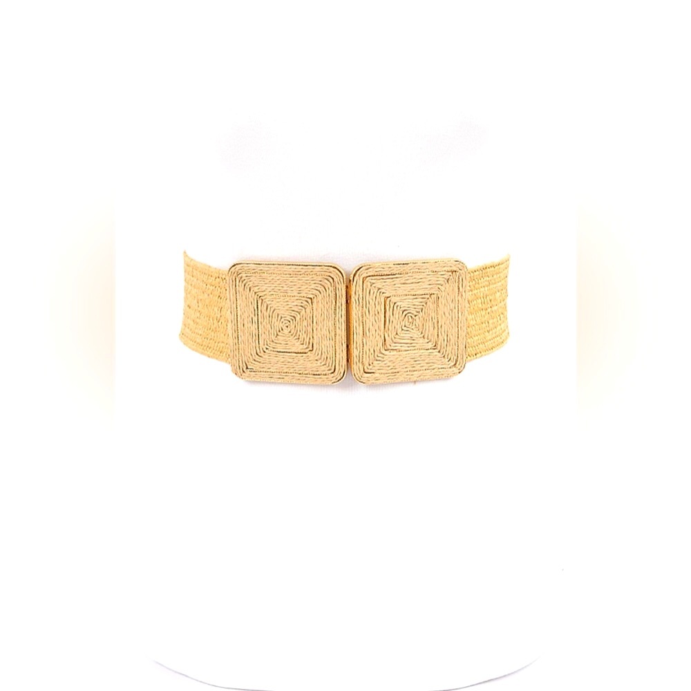 Square Buckle Elastic Straw Statement Belt